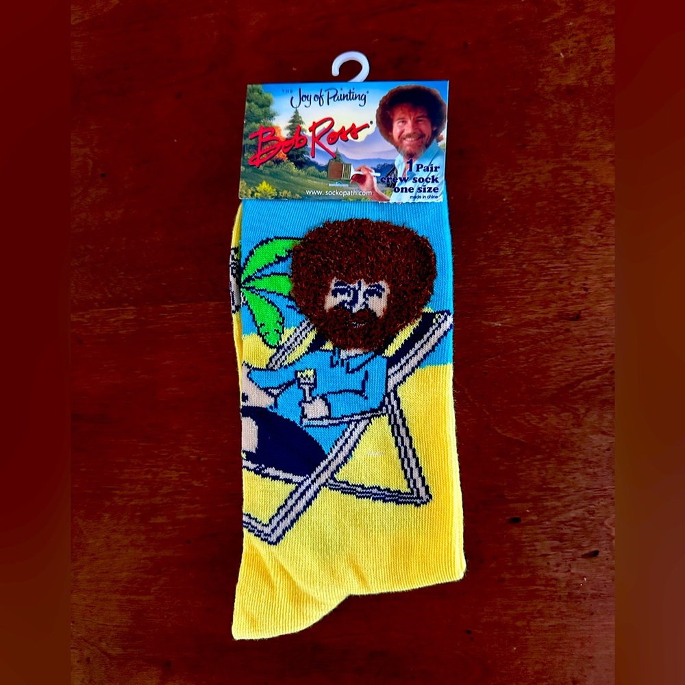 Bob Ross with famous beard Joy of Painting crew socks